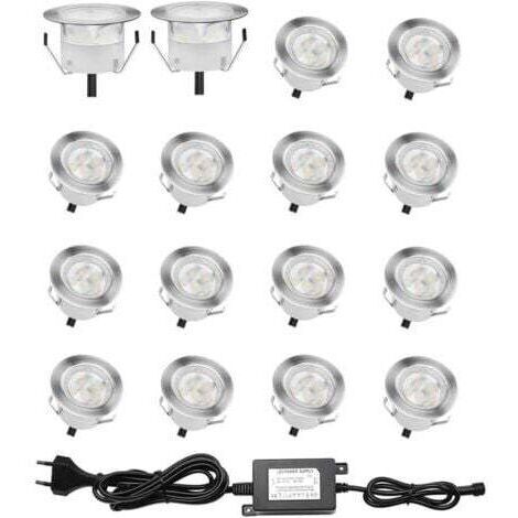 Beijiyi – Lot de 16 spots LED encastrables étanches IP67 – 0,6W DC12V – Lumière blanche 4000K – Installation facile pour terrasse et escaliers