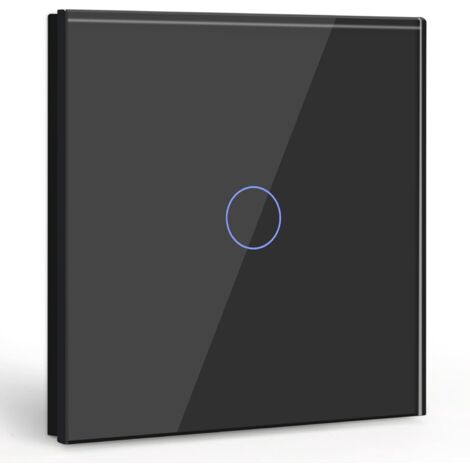 Beijiyi – Interrupteur tactile 1 gang 1 voie noir – Panneau en verre trempé – LED d'affichage – Charge max 300W – Résistant à l'eau et au feu