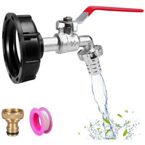 Robinet Cuve 1000L Avec Adaptateur Robinet Tuyau Arrosage, S60X6 IBC Raccord Robinet, Robinet de Jardin pour Recuperateur Eau de Pluie (Adaptateur en cuivre 3/4") (1/5)