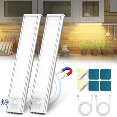 Led Cuisine, Sans Fil USB Rechargeable Lampe de Placard, 6000K Led Cuisine Sous Meuble, Magnétique Dimmable à Détecteur de Mouvement pour Placard Escalier Cuisine (20cm2 Pack)