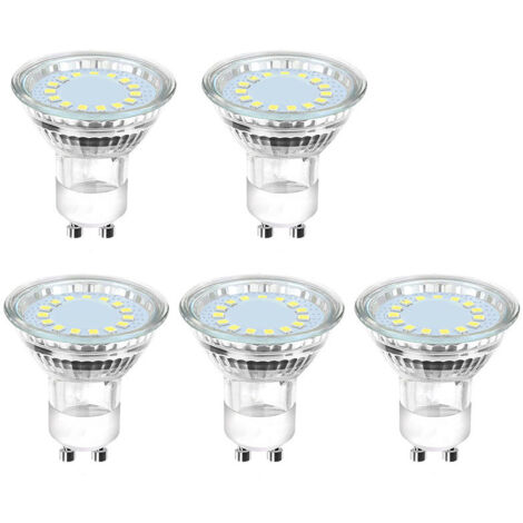 Ampoule LED GU10, 6500K, 4W, équivalent 50W lampe halogène, 450LM, Ampoule LED Spot Culot GU10, Non-dimmable, 230V, 110° Larges Faisceaux, Lot de 5