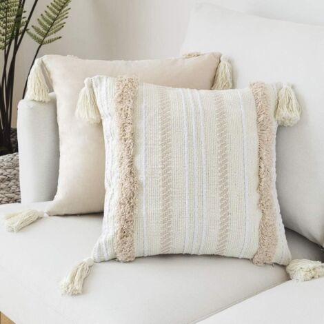 Beijiyi – Housse de coussin décorative tricotée beige 45x45cm – Motifs géométriques modernes – Conçue pour canapé et salon