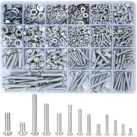 Beijiyi – Kit de 1080 vis filetées M3 M4 M5 M6 – Écrous hexagonaux et rondelles – Métal résistant à la corrosion – Pour assemblage et réparations - 1080pcs