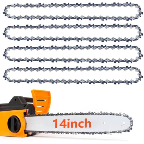 Lot de 4 chaînes de tronçonneuse 3/8" LP pour rail de 35 cm, chaîne de tronçonneuse 14", 52 maillons d'entraînement, calibre 0,050" (1,3 mm), chaîne à faible rebond, mini tronçonneuse en acier 14"