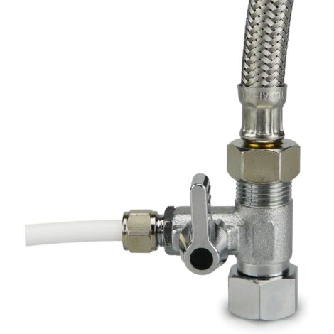 Raccord En T Avec Robinet D'arrêt 1/2"x1/2"x1/4" - Cuivre Nickelé, Pour Brancher 2 Tuyaux Sur 1 Robinet