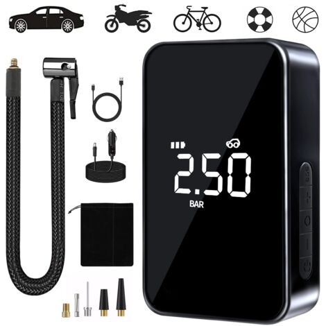 Compresseur à Air Portatif, 6000mAh Mini Gonfleur Electrique, 150PSI Pompe Vélo Electrique, Compresseur avec Affichage Numérique Lumière LED et Port C USB pour Pneus de Moto, Voiture, Vélo, etc