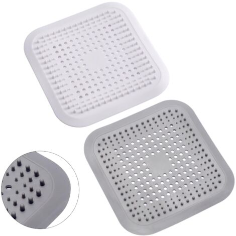 2Pcs Silicone Attrape Cheveux Douche avec Ventouse, Protection de Drain Filtre Evier, Universel Filtre à Cheveux pour Salle de Bain, Baignoire, Cuisine (Blanc + Gris)