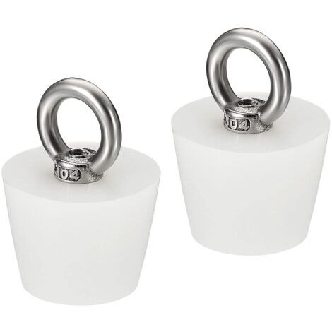 Bouchon Conique Bouchon en Caoutchouc de Silicone 28mm à 37mm Bouchon de Baignoire Solide avec Anneau pour Tubes à Essai, Conduite d'Eau, Trou de Drainage, Blanc 2 Pièces