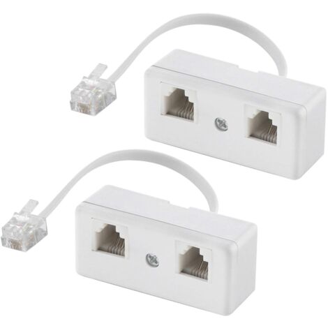 Répartiteurs téléphoniques bidirectionnels, câble RJ11 6P4C adaptateur mural téléphonique et séparateur, convertisseur mâle vers 2 femelles pour ligne fixe (blanc, lot de 2)