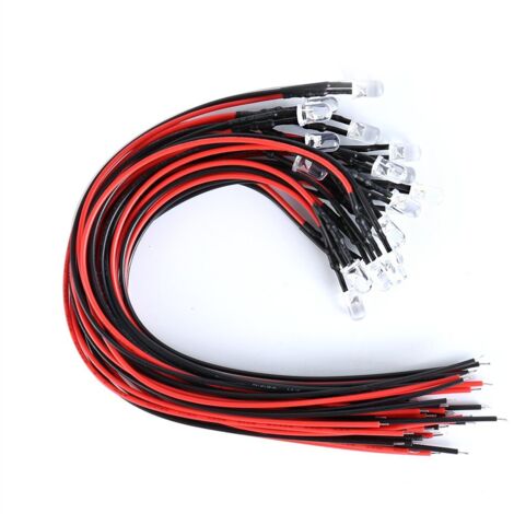 1 Pack (20 Ampoules) 5mm 12V DC Blanc LED Pre-Wired Round Top Ampoule Lampe Pour Bricolage Car Bateau Jouets Parties