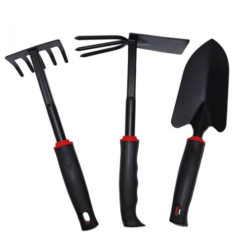 Lot de 3 Outils de Jardinage à Main en Acier Inoxydable - Noir