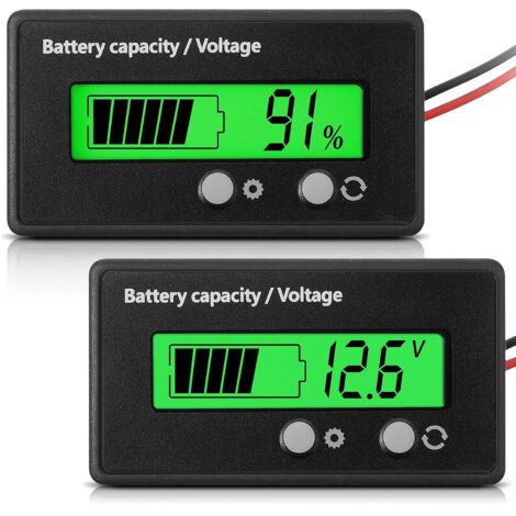 Compteur de Batterie DC 12V 24V 36V 48V 60V 72V 84V avec Alarme, Réglage Avant et Clé Commutation, Indicateur de Tension de Capacité de Batterie Plomb-Acide et Indicateur Batterie (Vert) (1/5)