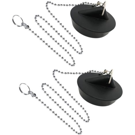 2 Pièces Bouchon de Lavabo Caoutchouc avec La Chaîne à Billes Bouchon, Bouchon d'évier Universel en Acier Inoxydable avec Crochet pour évier de Cuisine ou de Baignoire