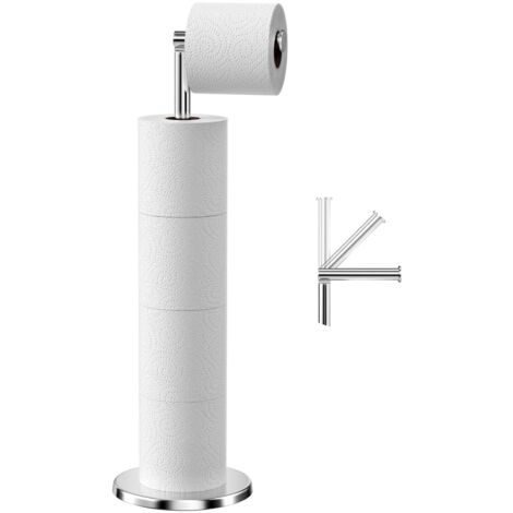 Porte Papier Toilette sur Pied, Distributeur de Papier Toilette en Acier Inoxydable, Support Porte-Papier Hygiénique Dérouleur avec Base Lourde, Anti-Rouille Porte-Rouleau Toilette (Argenté)