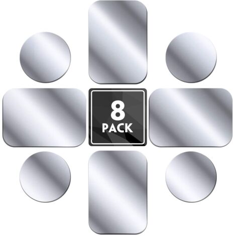 Plaques de métal Lot de 8 pour Support téléphone Voiture magnétique, Plaque de métal Mince avec Adhésif pour Aimant de téléphone - 4 Rondes et 4 Rectangles (1/5)