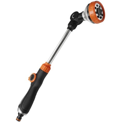 Beijiyi – Lance d'arrosage en métal 42 cm – 8 modes réglables – Tête pivotante 180° – Compatible avec tuyaux 3/4 – Contrôle du volume d'eau