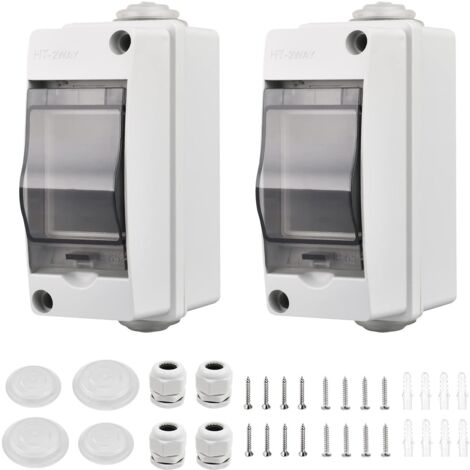 2 Pièces Coffret Electrique Etanche Petit, Coffret Electrique Etanche Exterieur IP65 2 Modules, Avec 2 Connecteurs, pour une Utilisation à l'extérieur, dans les Jardins, Sites Industriels