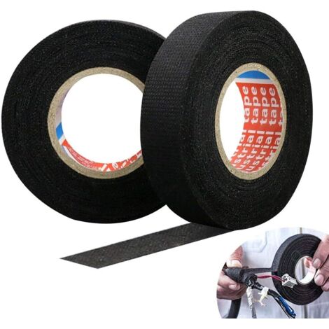 2 Rouleaux Ruban Adhésif Tissu Ruban Adhésif Isolant Noir 15M Ruban pour Voiture en Tissu 19mm/25mm Ruban Adhésif Câble Résistance à la Température pour Fils Exposés