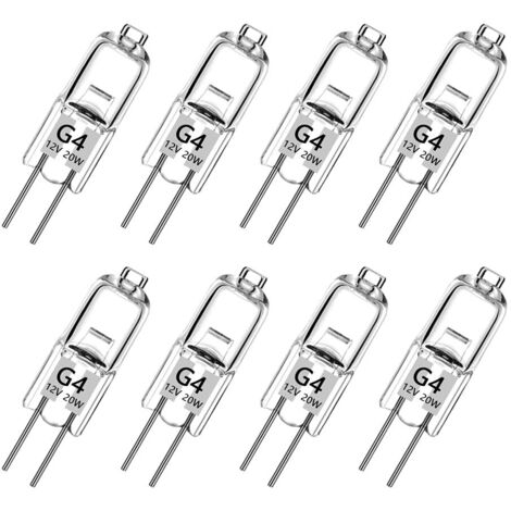 Lot de 8 Ampoule Halogene G4, Ampoule G4 Blanc Chaud 12V 20W, 2800K, 240LM, Intensité Variable, LampeHalogene G4, lustre– Pas de scintillement [Classe énergétique G]