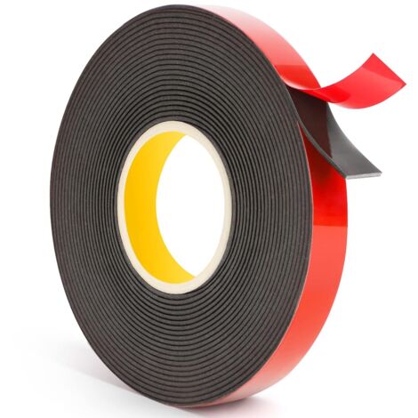 Ruban Double Face Extra Fort, 15mm10M, Adhésif Acrylique, Imperméable, pour la Décoration du Bureau et de La Maison, Noir