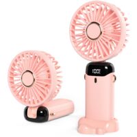 Mini ventilateur portatif USB de bureau petit ventilateur de table avec 5 vitesses et batterie USB 3000mAh, ventilateur électrique pliable pour voyage, bureau, maison (rose)