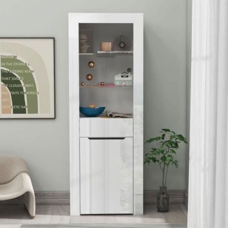 Panana Vitrine Lumières LED Meuble De Rangement Avec Étagères - Salon Bureau 55 X 35 X 166 Cm (Gris+Blanc)