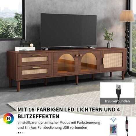 Meuble TV Scandinave 170cm Avec LED - 4 Tiroirs - Finition Marbre - Blanc