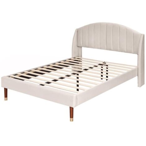 Lit Double 140x190 Cm En Velours Avec Tête Capitonnée, LED, Ports USB Et 4 Tiroirs - Blanc Et Rose, Moderne Et Rangement