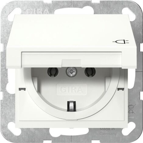 GIRA Steckdosen-Einsatz System 55, 445403, mit Klappdeckel, reinweiß, glänzend