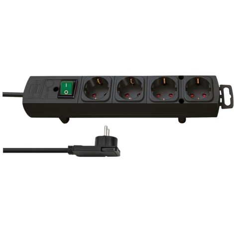 Brennenstuhl Comfort-Line Plus, Steckdosenleiste 4-fach, mit Flachstecker, Schalter, 2m Kabel und extra breite Abstände der Steckdosen, schwarz