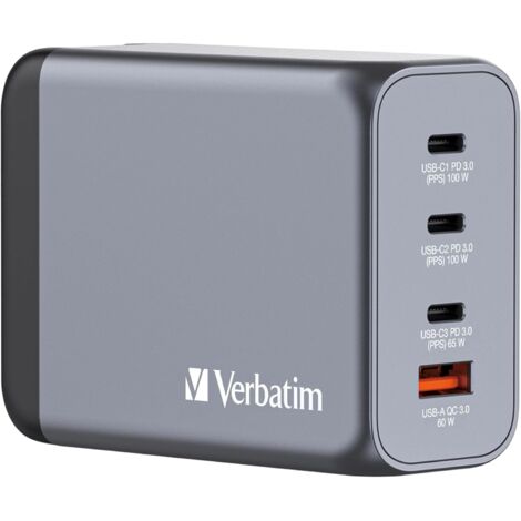 Verbatim GaN Charger 200 W, 4 Ports USB-C Ladegerät, Power Adapter mit 3 x USB-C und 1 x USB-A, Schnellladegerät als Mehrfachstecker (1/5)