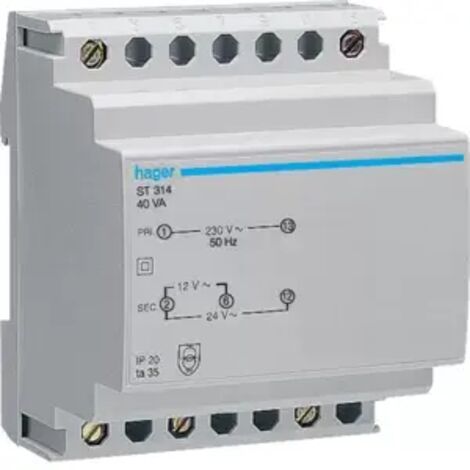 Hager Modularer Transformator 40VA 230V 12V 24V 4 Module ST314 (1/2)