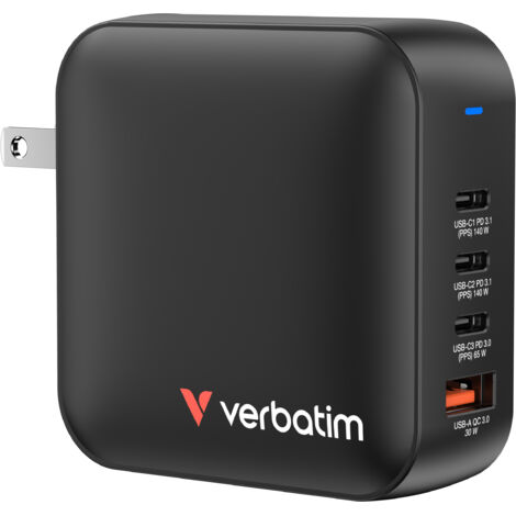 Verbatim Mini GaN Charger 165W 3xUSB-C 1xUSB-A US/EU/UK A.32216 (1/5)