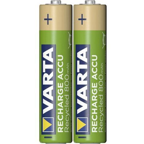 VARTA Akku NiMH, Micro, AAA, HR03, 1.2V/800mAh, Accu Recycled, Pre-charged, 2er Pack (1/4)