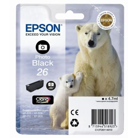 Epson C13T26114012 Druckerpatrone 26 Photo Schwarz Claria Premium Ink (C13T26114012)