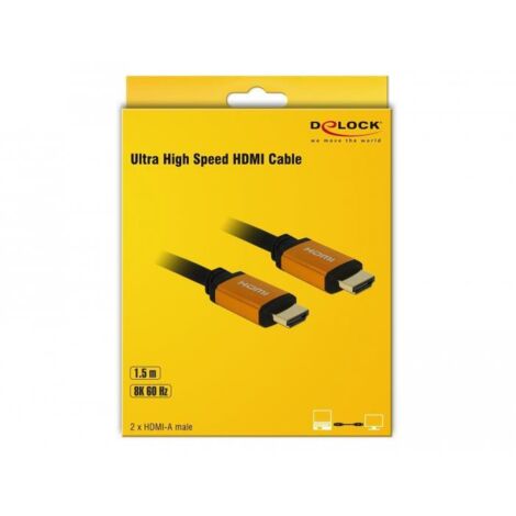 DeLOCK 85728 HDMI-Kabel 1,5 m HDMI Typ A (Standard) Schwarz, Gold - HDMI-Kabel (1,5 m, HDMI Typ A (Standard), HDMI Typ A (Standard), 7680 x 4320 Bildpunkte, 48 Gbit/s, Schwarz, Gold) (1/4)