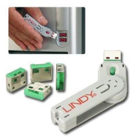 LINDY 40451 - USB PORT SCHLOSS (4 STÜCK) MIT SCHLÜSSEL: CODE GRÜN (1/3)