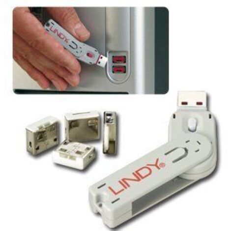 LINDY USB Port Schloss 4 Stück mit Schlüssel Code Weià (40454) (1/4)