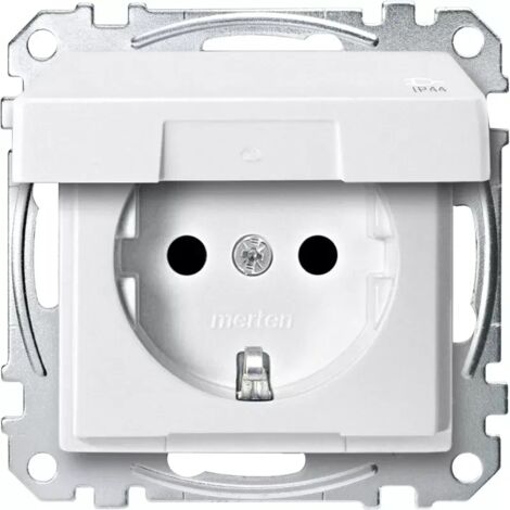 Merten SCHUKO-Steckdose mit Klappdeckel, IP44, Berührungsschutz, Steckklemmen polarweiß, System M MEG2314-0419 (1/2)