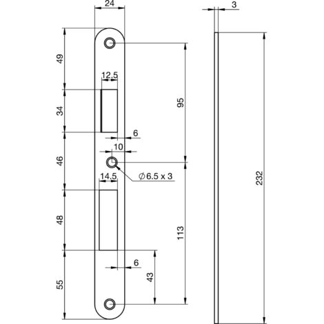 Schließblech EA 325 für Elektro-Mehrfachverriegelungsschlösser, 232x24x3 mm