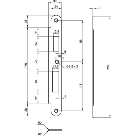 Schließblech EA 327 für Elektro-Mehrfachverriegelungsschlösser, 232x30x3 mm