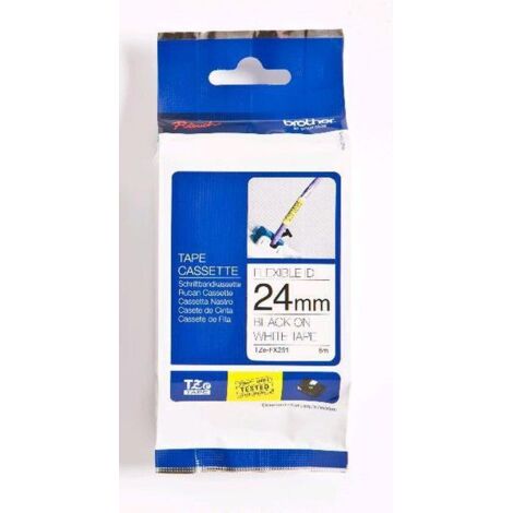 brother Beschriftungsband TZEFX251, 24mm, schwarz Druck/weiss Unterl., flexibel (1/5)