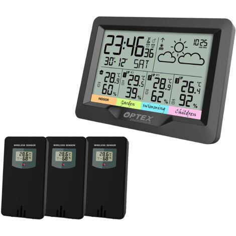 Station météo sans fil 3 sondes – Affichage température et humidité – Prévisions météo – Portée 60m – Horloge radio contrôlée – M-E