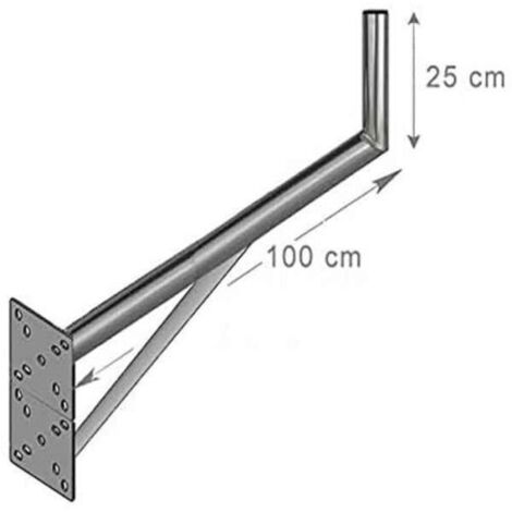 Fixation murale en L pour antenne et parabole – Acier galvanisé – Déport 1 mètre – Dimensions 100 cm x 25 cm – Installation stable – Hdme