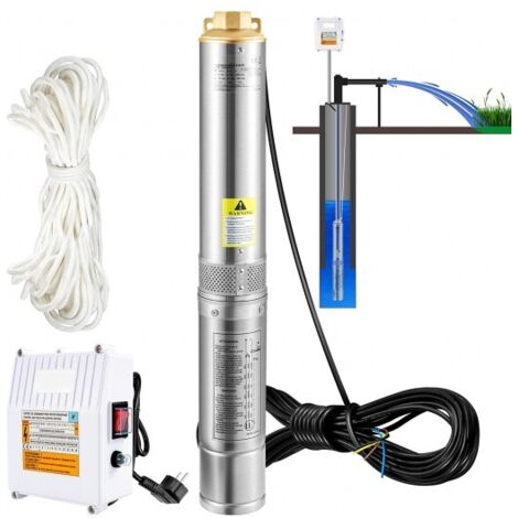 Pompe Immergée pour Puits 190 L /min 57 m Pompe à Eau pour Puits Profond en Acier Inox, Électrique 1100 W Submersible Automatique (1/5)