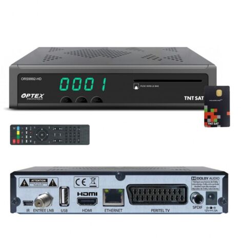Récepteur Décodeur TNT Gratuite par Satellite - OPTEX ORS9992 HD - Avec Carte d’Accès TNTSAT, Port USB Pour Mises A Jour et Enregistrements