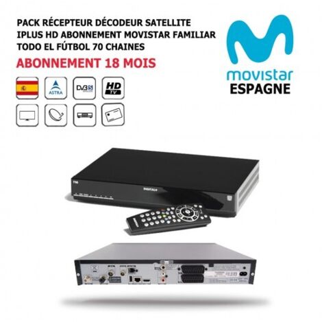 Pack Récepteur Décodeur Satellite iPlus HD + Abonnement TV Espagnol Movistar Familiar Todo el Futbol 18 mois 70 Chaînes