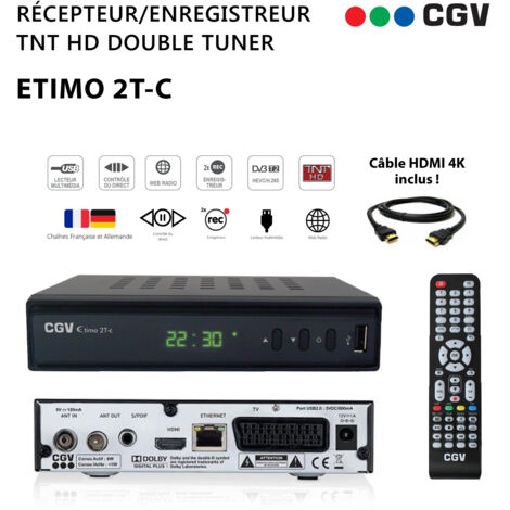 Récepteur TNT HD double tuner – Enregistrement de 2 chaînes simultanément – Prise HDMI 1080p – Accès web radios et météo – M-E - HDMI 4 K