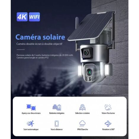 Hiseeu Caméra Surveillance WiFi Solaire 4MP 2K avec 2 Panneaux