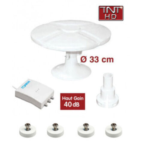 PACK TONNA Antenne TNT HD Omnidirectionnelle Gain 40dB + 4 Aimants Fixation Camping-Car